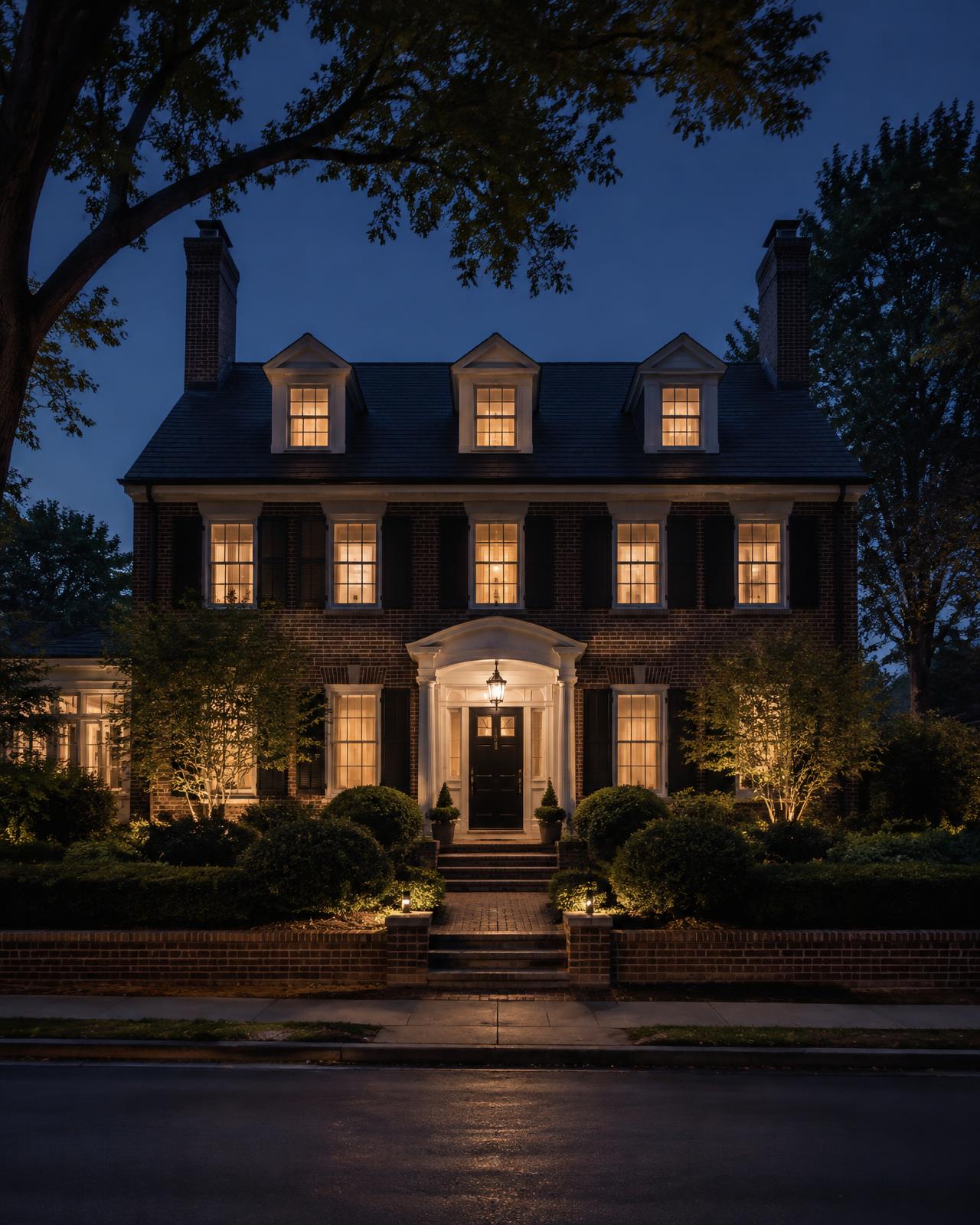 Stately home at dusk